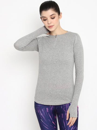 Appulse Women's Round Neck Zipper Long Sleeve T-Shirt | Women | Premium Cotton | Activewear | Athleisure