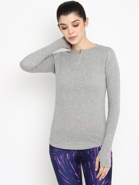 Appulse Women's Round Neck Zipper Long Sleeve T-Shirt | Women | Premium Cotton | Activewear | Athleisure