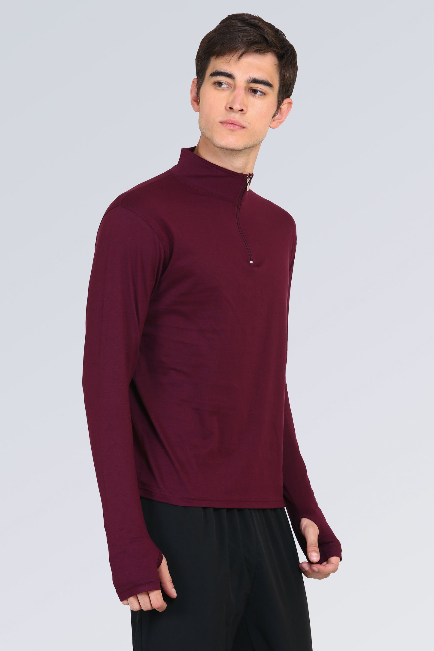 Ap'pulse Men's 1/4 Hineck Zipper Thumbopen Tshirt