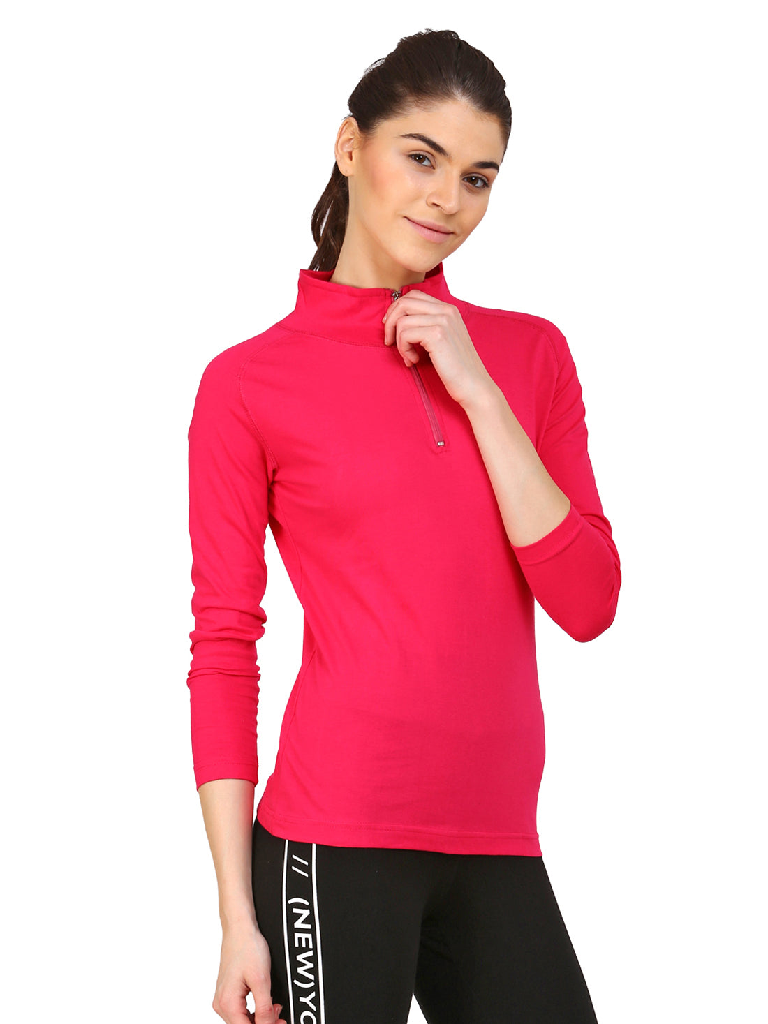 Ap'pulse Women's 1/4 Zip Hineck Raglan Tshirt