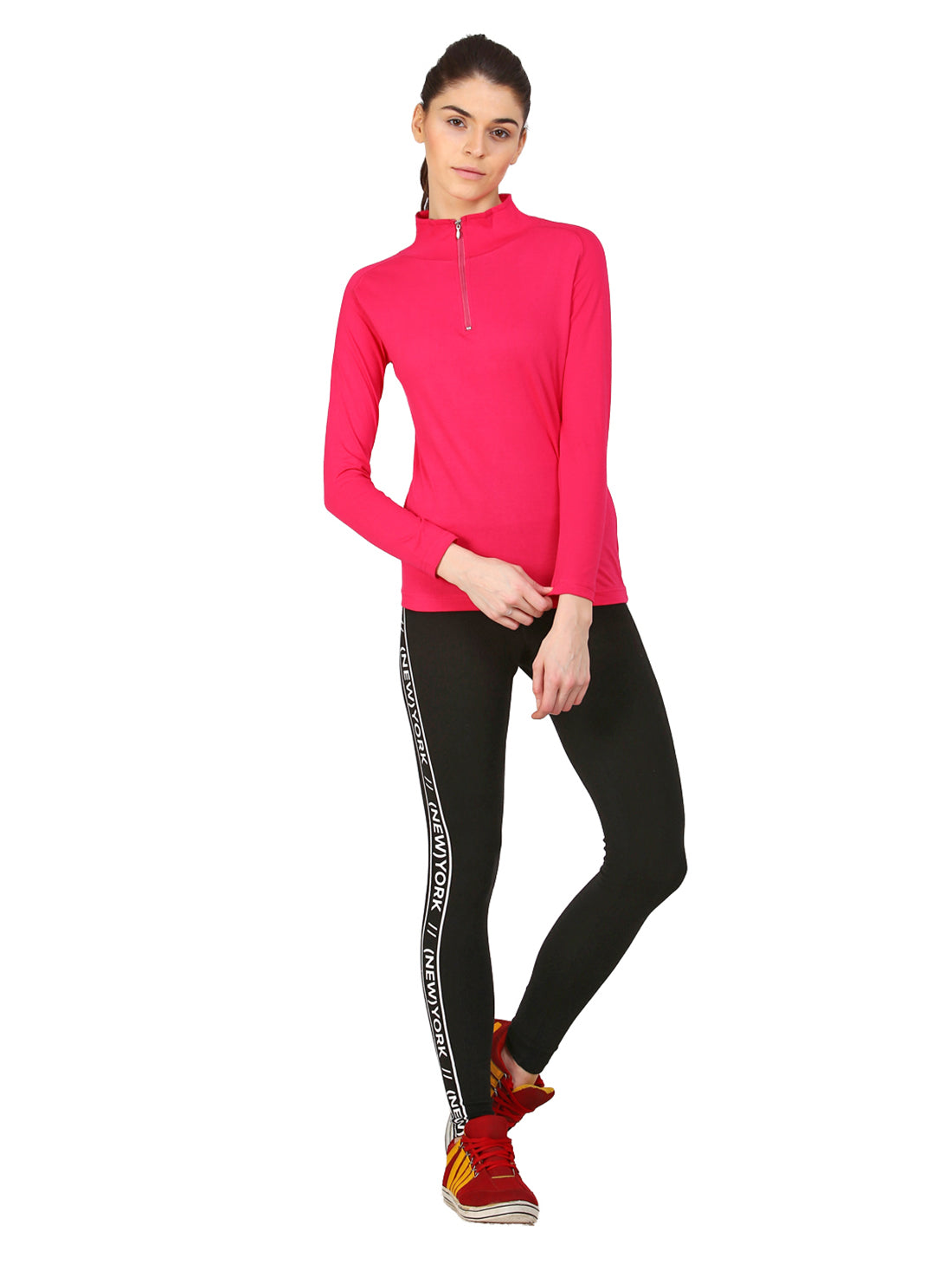 Ap'pulse Women's 1/4 Zip Hineck Raglan Tshirt