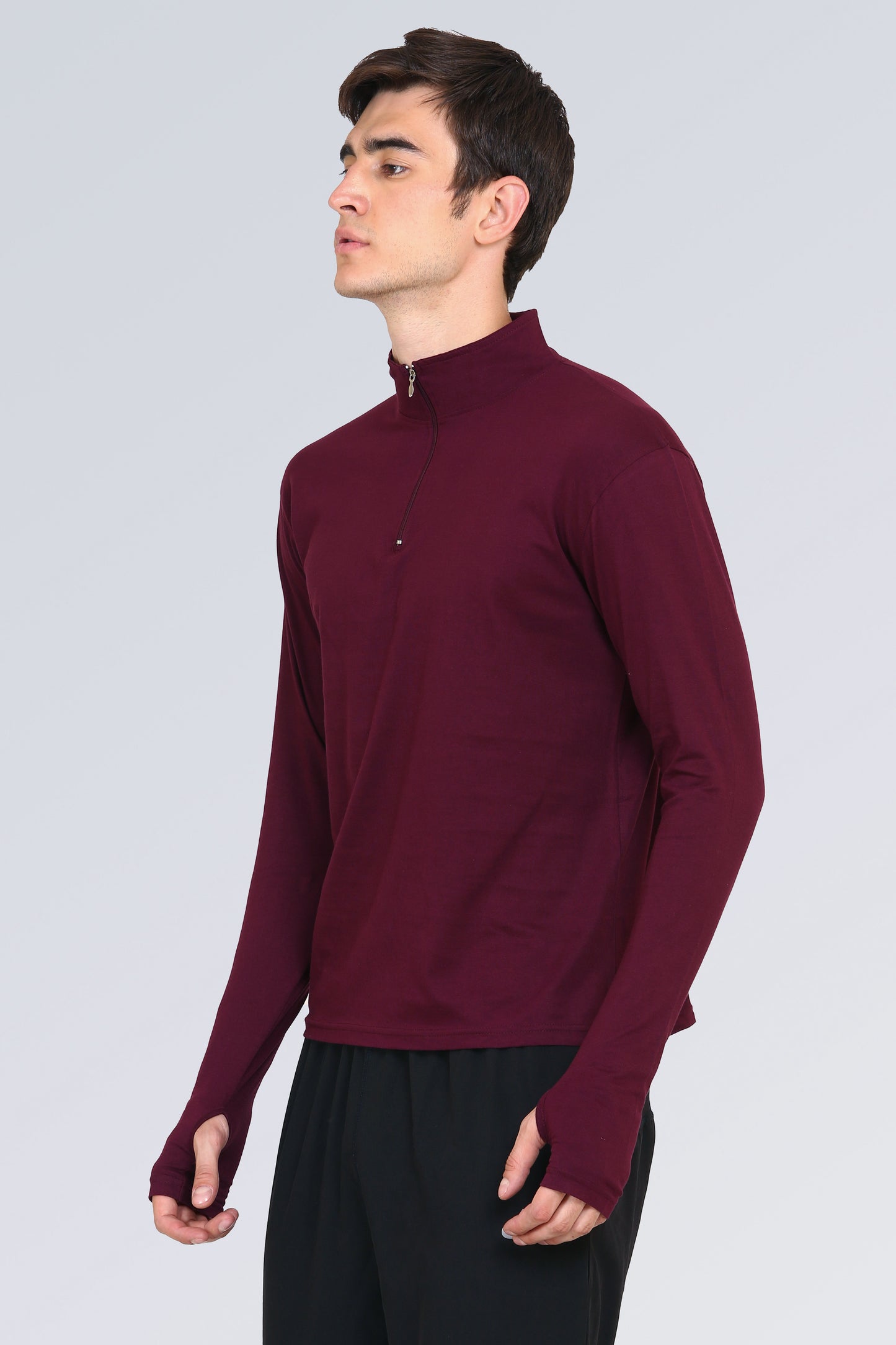 Ap'pulse Men's 1/4 Hineck Zipper Thumbopen Tshirt