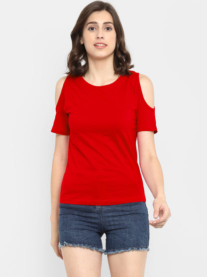 Appulse Women's Round Neck Cold Shoulder T-Shirt | Women | Premium Cotton | Activewear | Athleisure