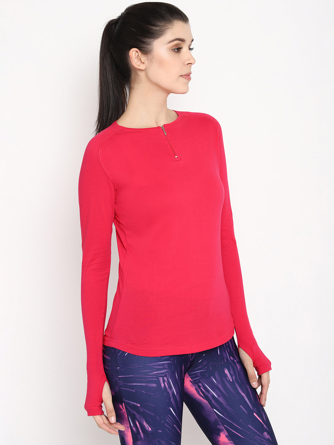 Appulse Women's Round Neck Zipper Long Sleeve T-Shirt | Women | Premium Cotton | Activewear | Athleisure