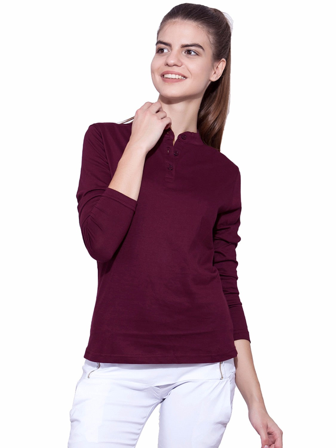 Appulse Women's Long Sleeve Mandarin Polo T-Shirt | Women | Premium Cotton | Activewear | Athleisure