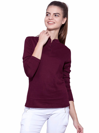 Appulse Women's Long Sleeve Mandarin Polo T-Shirt | Women | Premium Cotton | Activewear | Athleisure