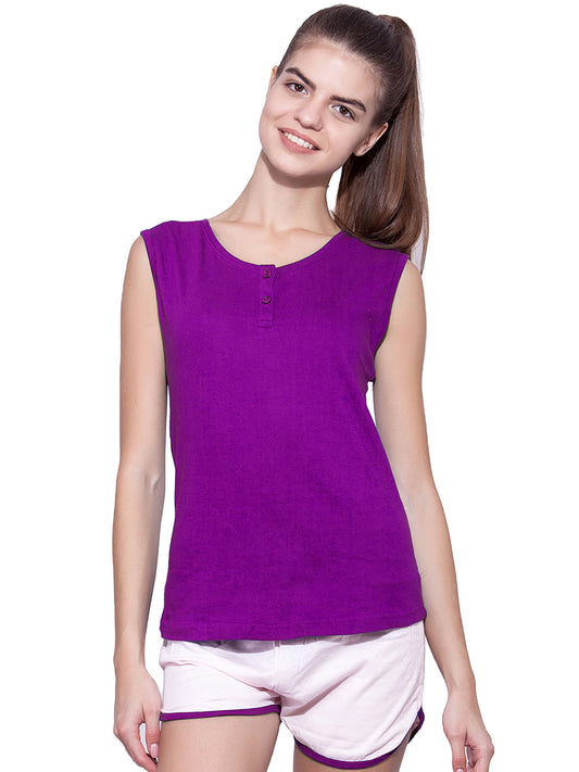 Appulse Women's Sleeveless Henley T-Shirt | Women | Premium Cotton | Activewear | Athleisure