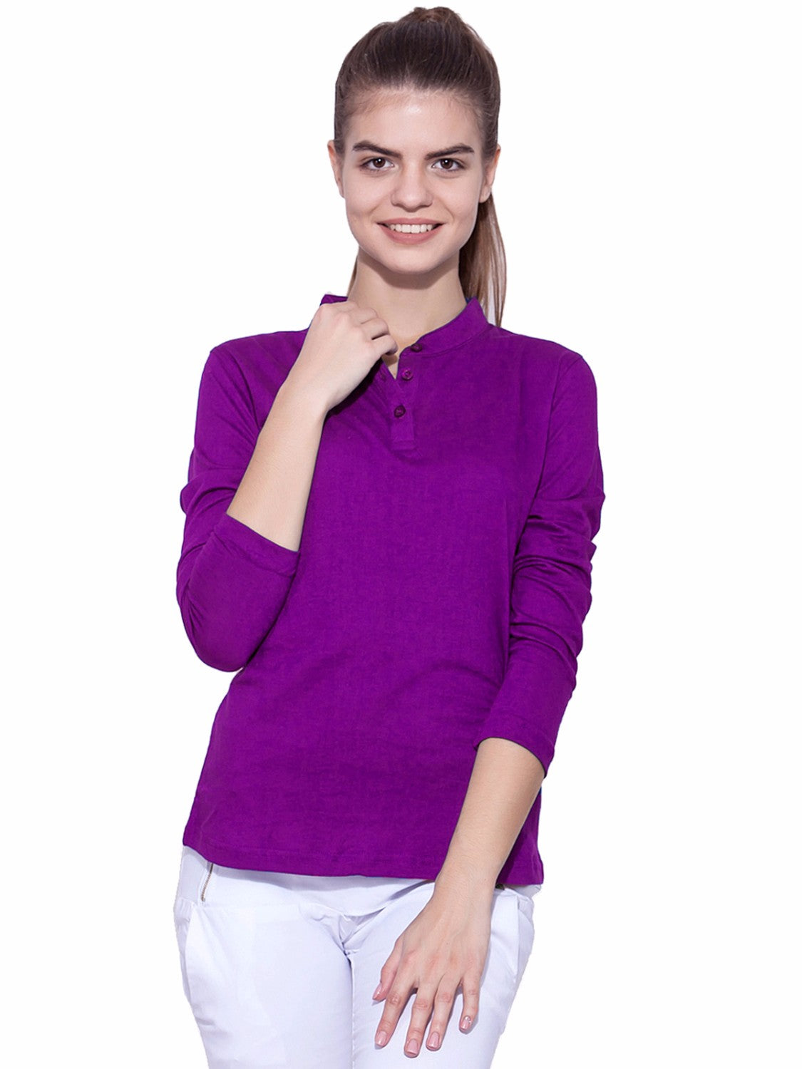 Appulse Women's Long Sleeve Mandarin Polo T-Shirt | Women | Premium Cotton | Activewear | Athleisure