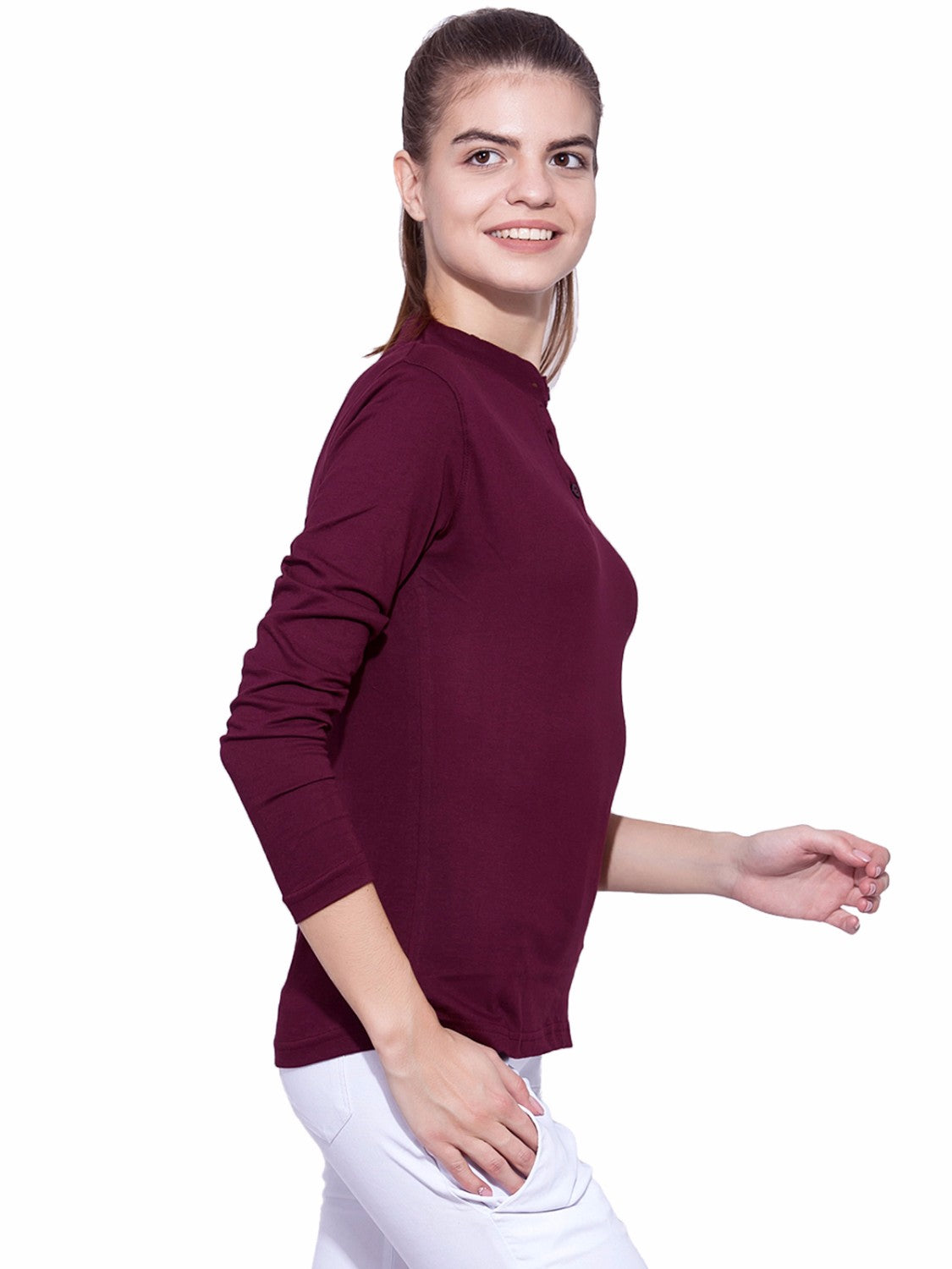 Appulse Women's Long Sleeve Mandarin Polo T-Shirt | Women | Premium Cotton | Activewear | Athleisure