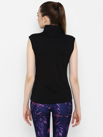 Appulse Women's Sleeveless 1/4 Zip Hi Neck T-Shirt | Women | Premium Cotton | Activewear | Athleisure