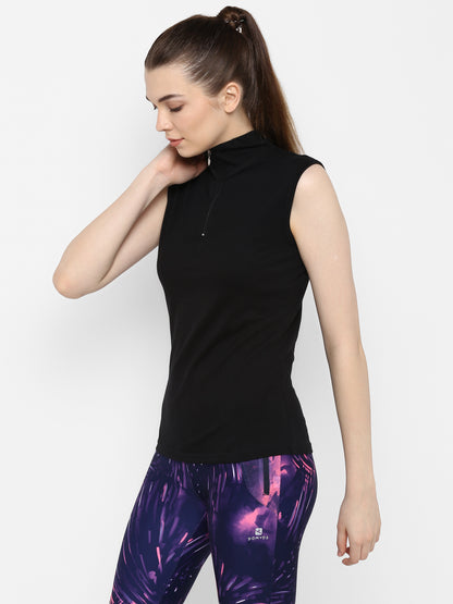 Appulse Women's Sleeveless 1/4 Zip Hi Neck T-Shirt | Women | Premium Cotton | Activewear | Athleisure