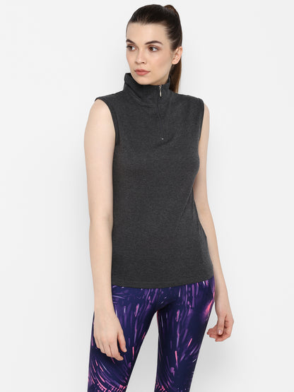 Appulse Women's Sleeveless 1/4 Zip Hi Neck T-Shirt | Women | Premium Cotton | Activewear | Athleisure