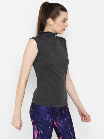 Appulse Women's Sleeveless 1/4 Zip Hi Neck T-Shirt | Women | Premium Cotton | Activewear | Athleisure