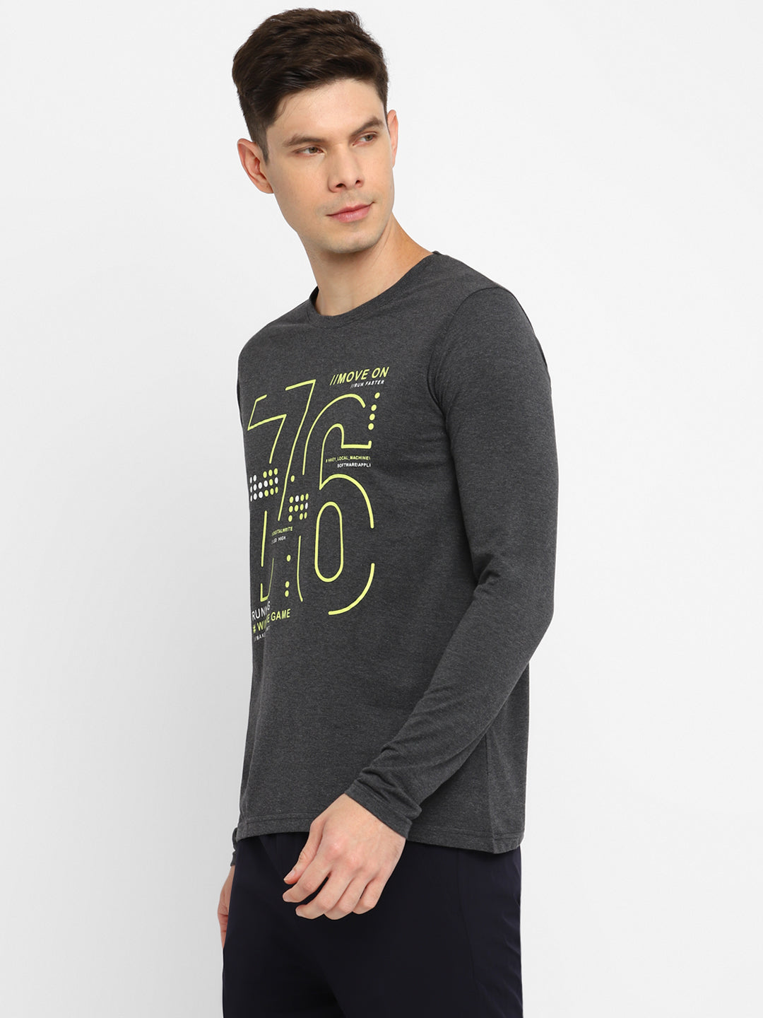 Ap'pulse Men's Round Neck Long Sleeve Printed Tshirt