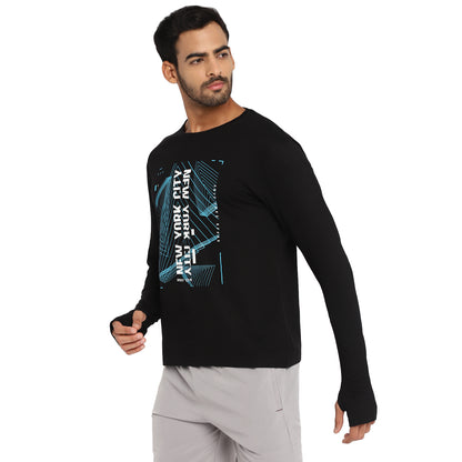 Appulse Men's Printed Long Sleeve Thumb Hole Round Neck T-Shirt | Men | Premium Cotton | Activewear | Athleisure