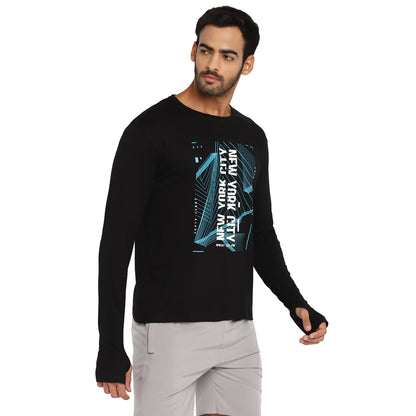 Appulse Men's Printed Long Sleeve Thumb Hole Round Neck T-Shirt | Men | Premium Cotton | Activewear | Athleisure