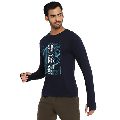 Appulse Men's Printed Long Sleeve Thumb Hole Round Neck T-Shirt | Men | Premium Cotton | Activewear | Athleisure