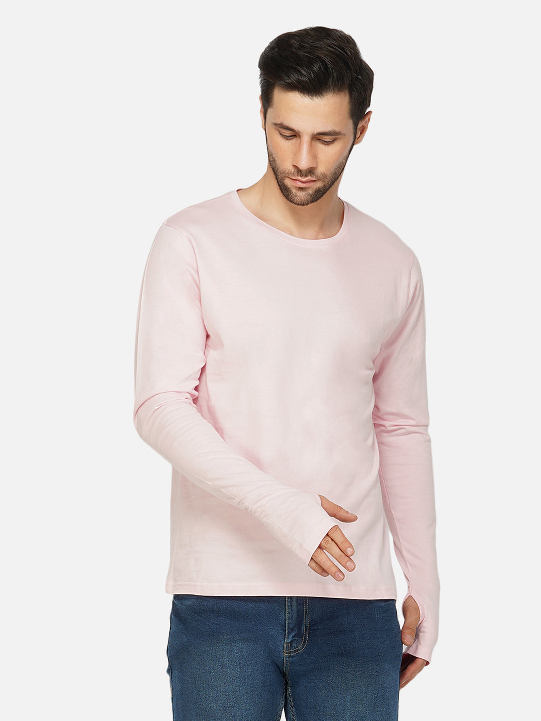 Ap'pulse Men's Round Neck Long Sleeve Thumbopen Tshirt