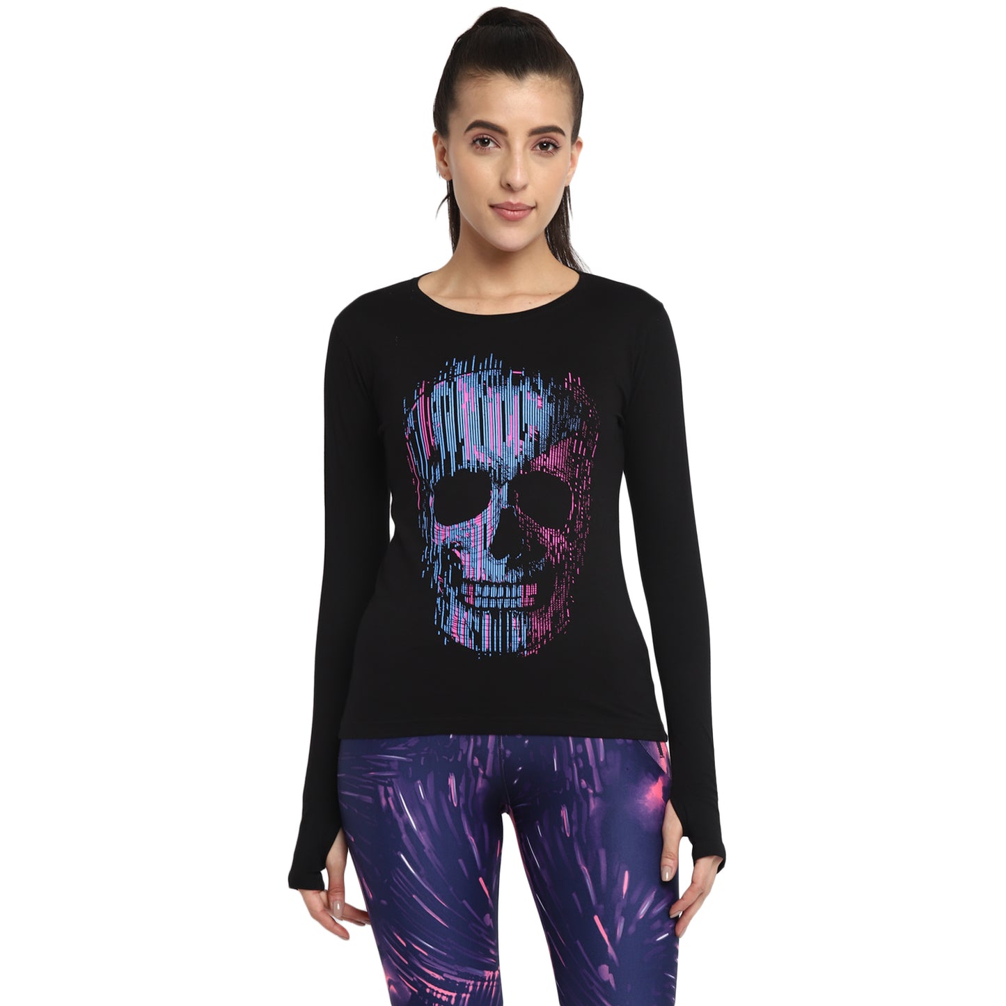 Appulse Women's Printed Long Sleeve Thumb Hole Round Neck T-Shirt | Women | Premium Cotton | Activewear | Athleisure