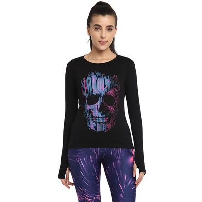 Appulse Women's Printed Long Sleeve Thumb Hole Round Neck T-Shirt | Women | Premium Cotton | Activewear | Athleisure