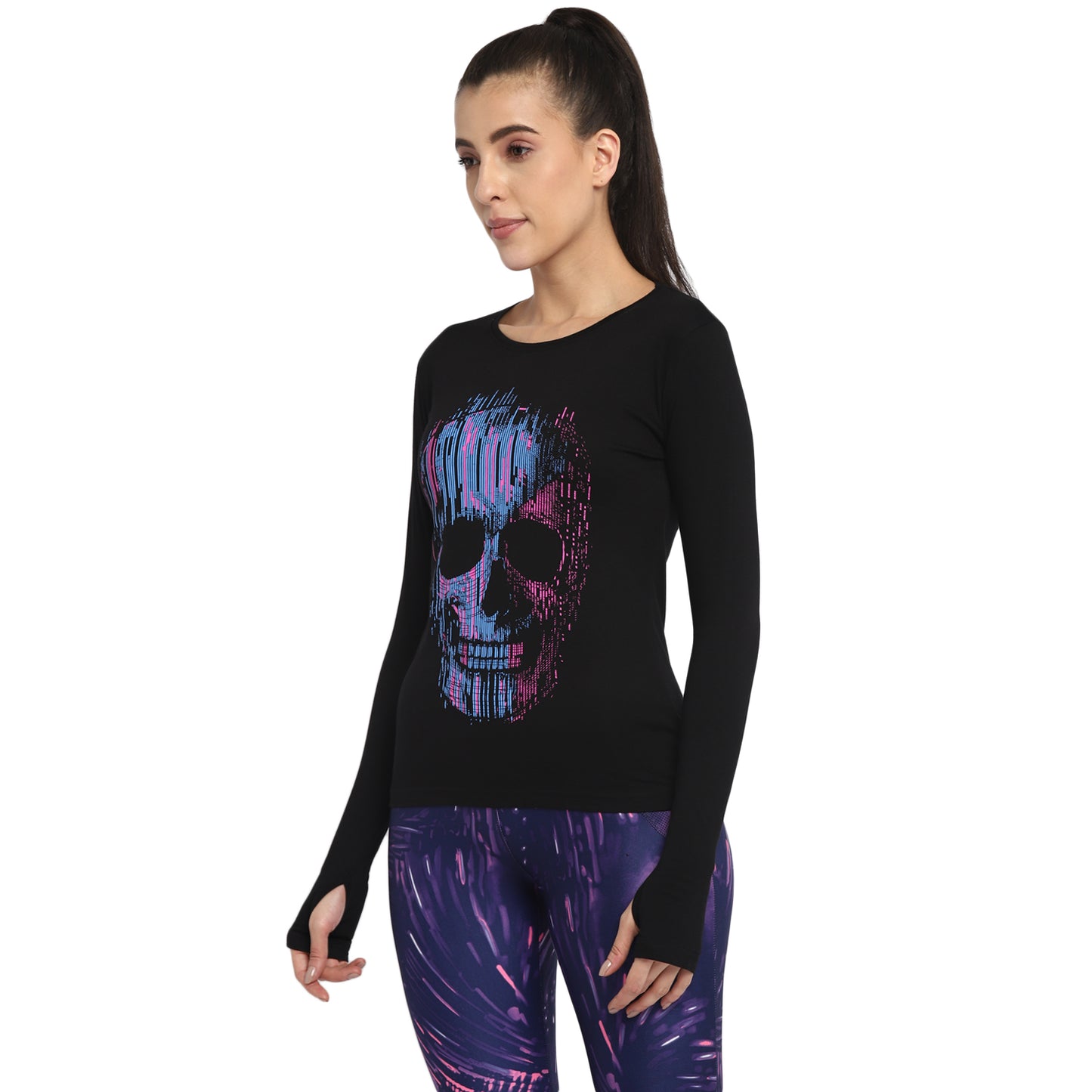 Appulse Women's Printed Long Sleeve Thumb Hole Round Neck T-Shirt | Women | Premium Cotton | Activewear | Athleisure