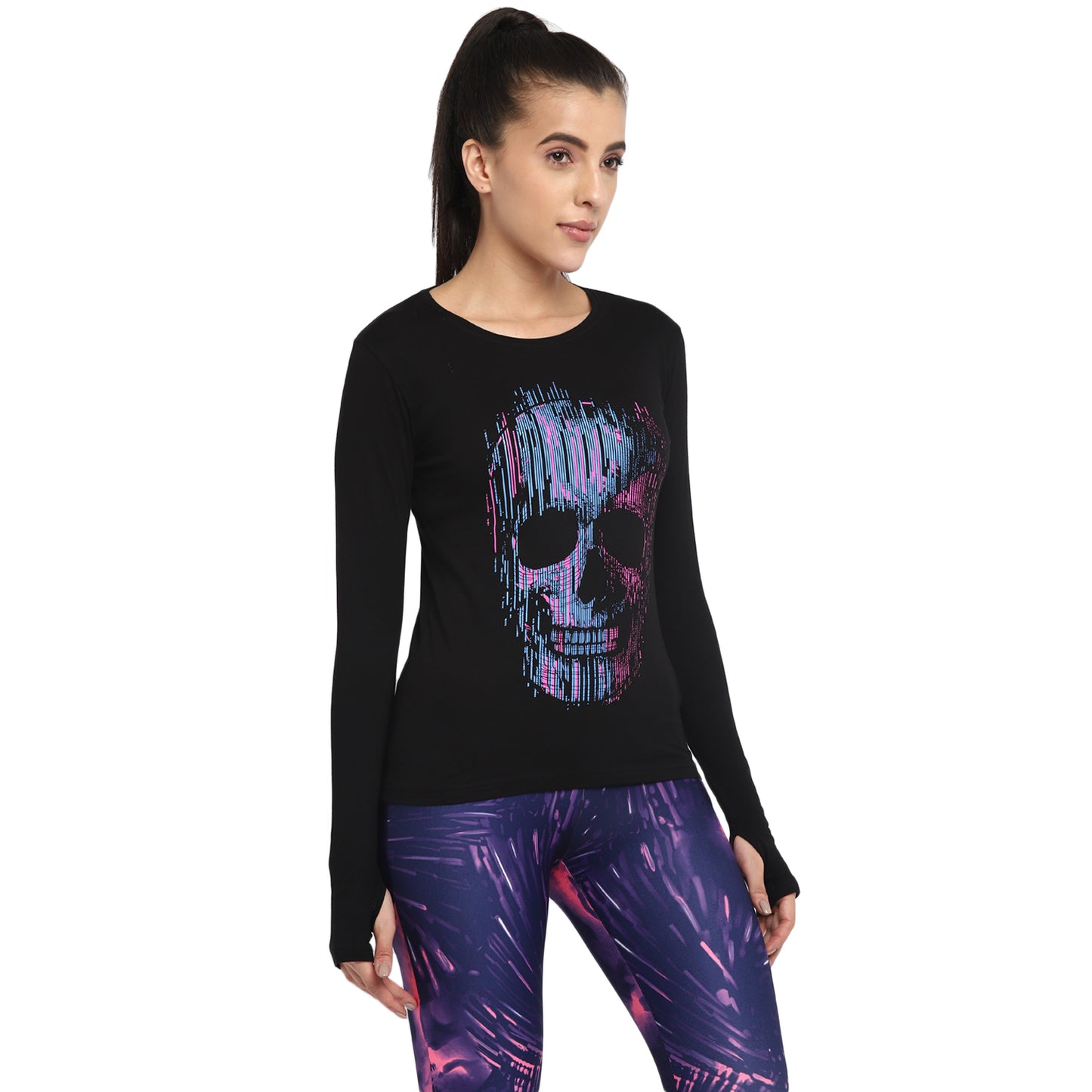 Appulse Women's Printed Long Sleeve Thumb Hole Round Neck T-Shirt | Women | Premium Cotton | Activewear | Athleisure