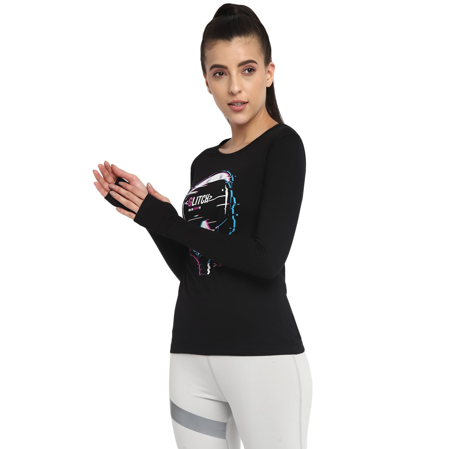 Appulse Women's Printed Long Sleeve Thumb Hole Round Neck T-Shirt | Women | Premium Cotton | Activewear | Athleisure