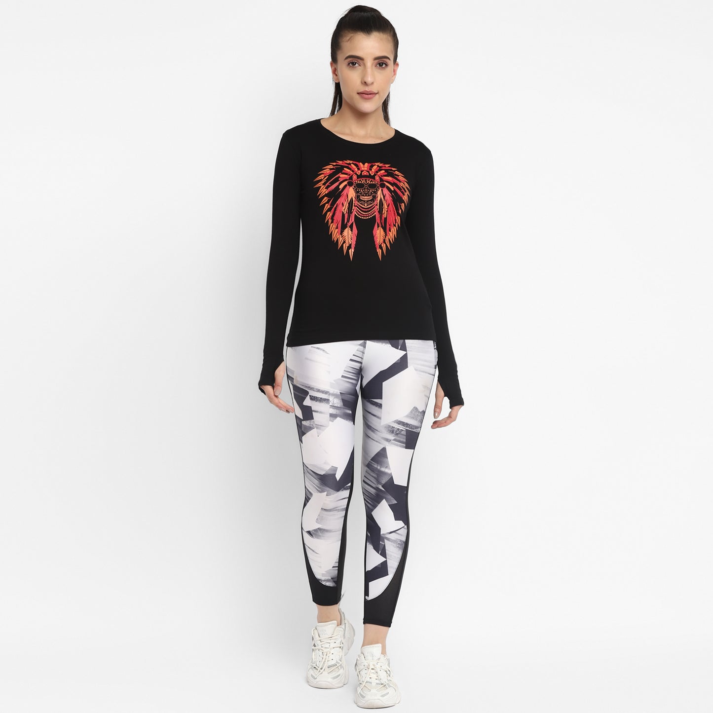 Appulse Women's Printed Long Sleeve Thumb Hole Round Neck T-Shirt | Women | Premium Cotton | Activewear | Athleisure