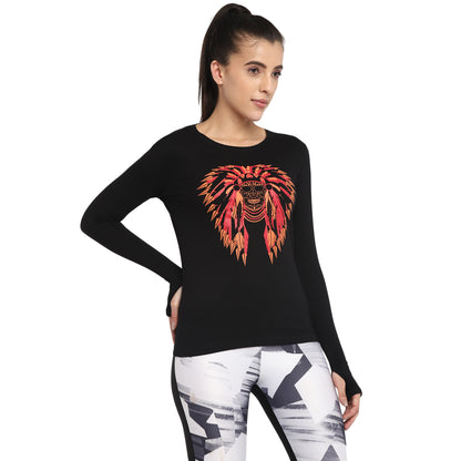 Appulse Women's Printed Long Sleeve Thumb Hole Round Neck T-Shirt | Women | Premium Cotton | Activewear | Athleisure