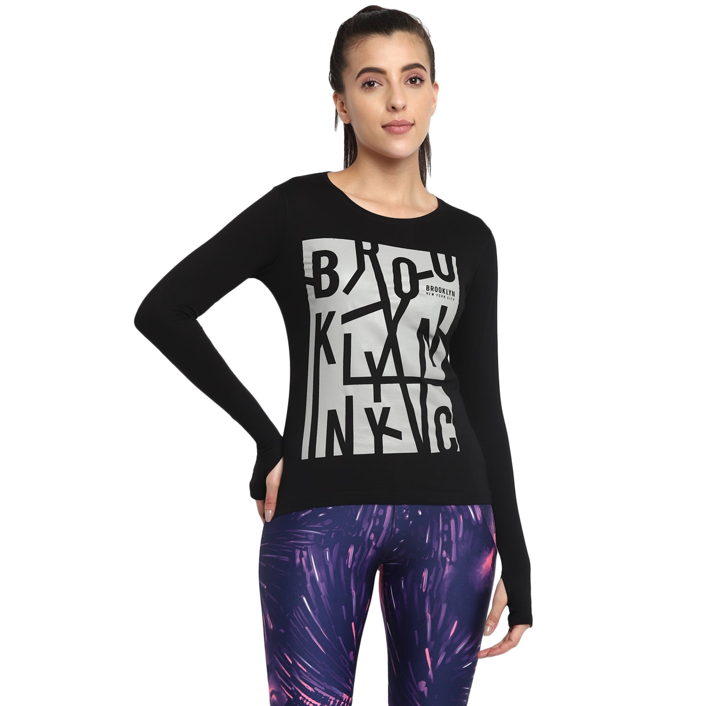 Appulse Women's Printed Long Sleeve Thumb Hole Round Neck T-Shirt | Women | Premium Cotton | Activewear | Athleisure
