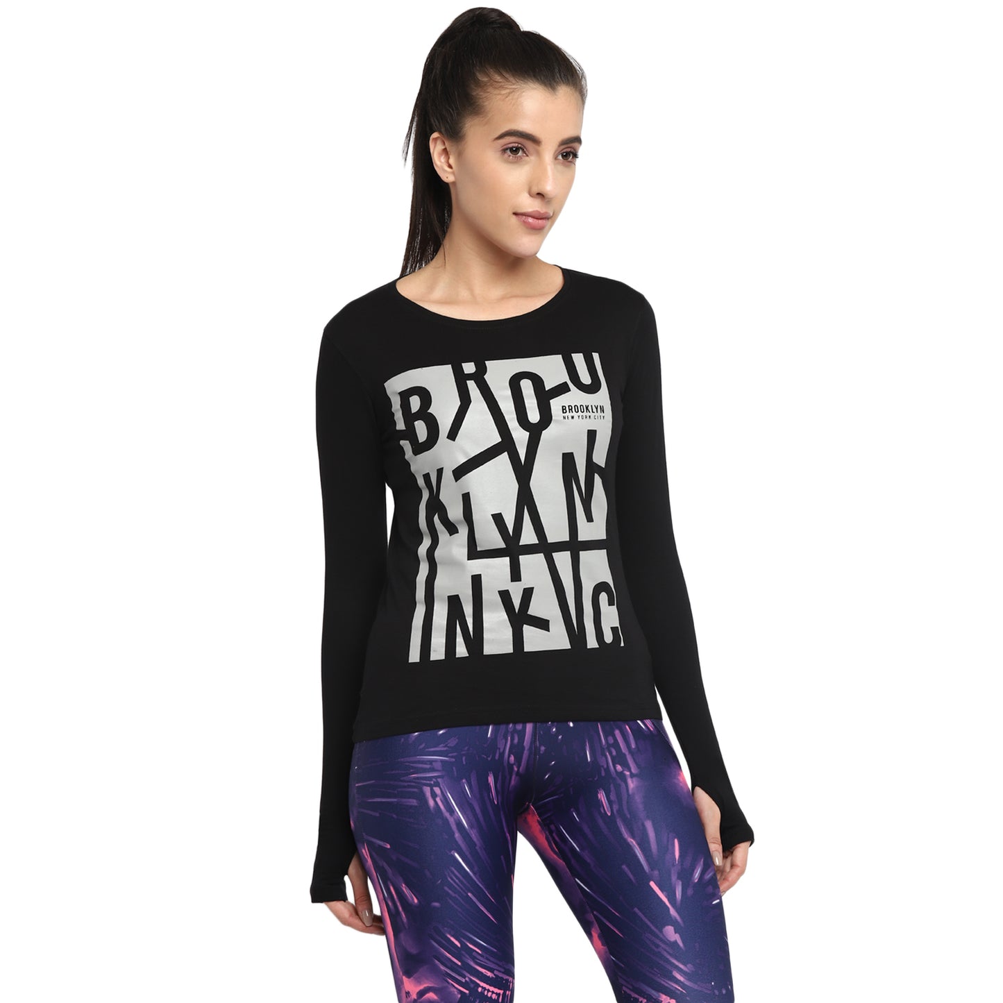 Appulse Women's Printed Long Sleeve Thumb Hole Round Neck T-Shirt | Women | Premium Cotton | Activewear | Athleisure