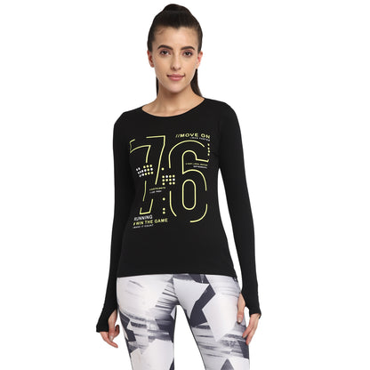 Appulse Women's Printed Long Sleeve Thumb Hole Round Neck T-Shirt | Women | Premium Cotton | Activewear | Athleisure