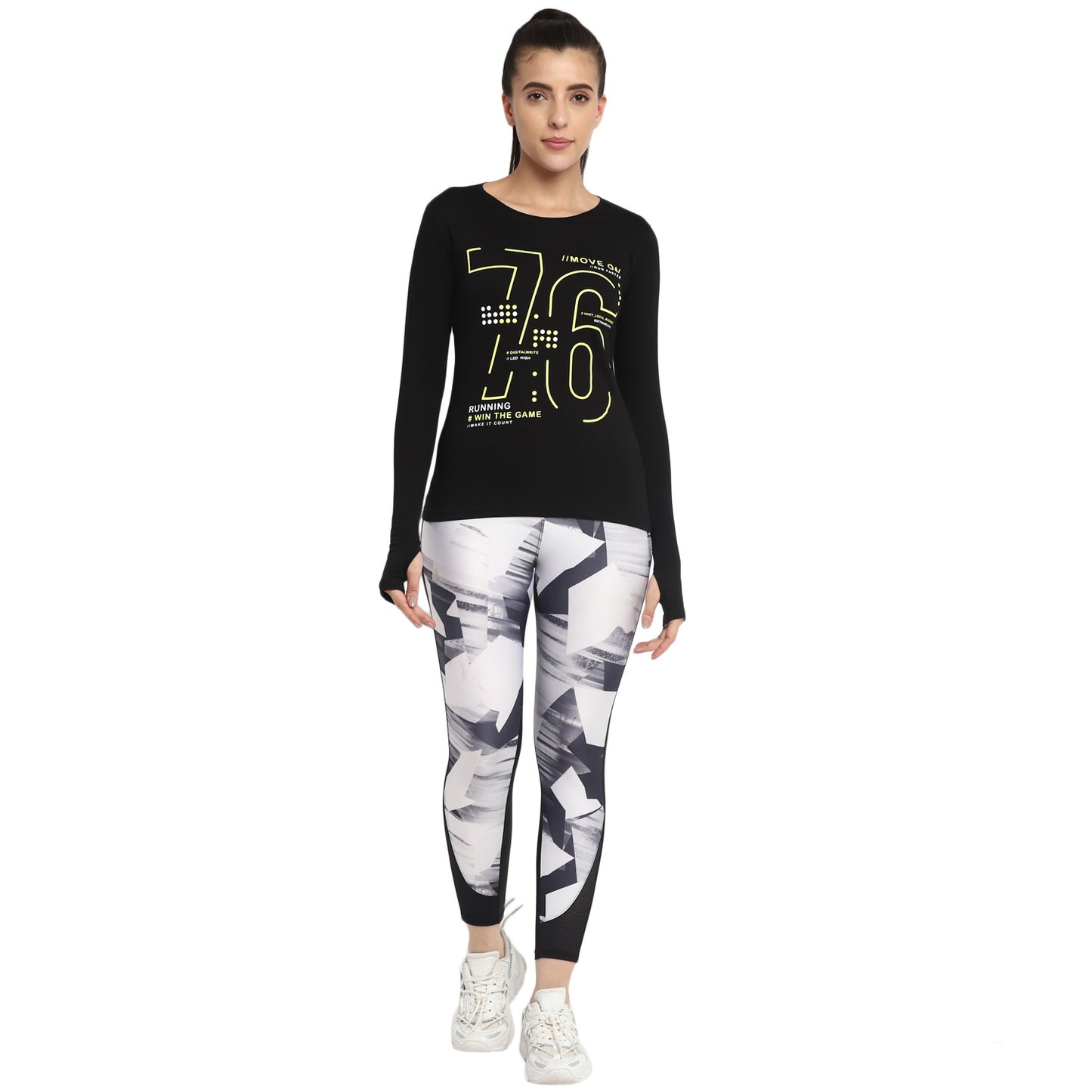 Appulse Women's Printed Long Sleeve Thumb Hole Round Neck T-Shirt | Women | Premium Cotton | Activewear | Athleisure