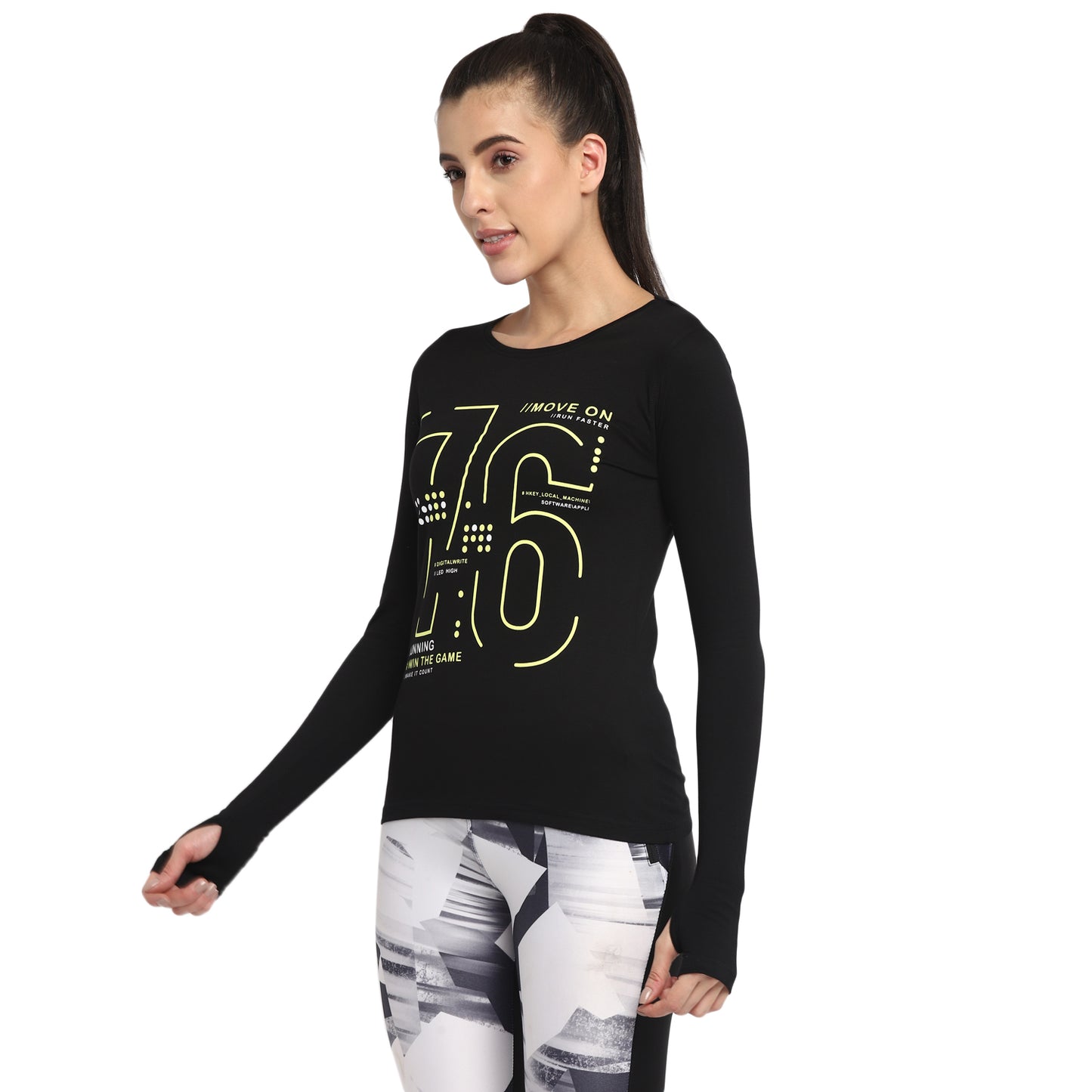 Appulse Women's Printed Long Sleeve Thumb Hole Round Neck T-Shirt | Women | Premium Cotton | Activewear | Athleisure