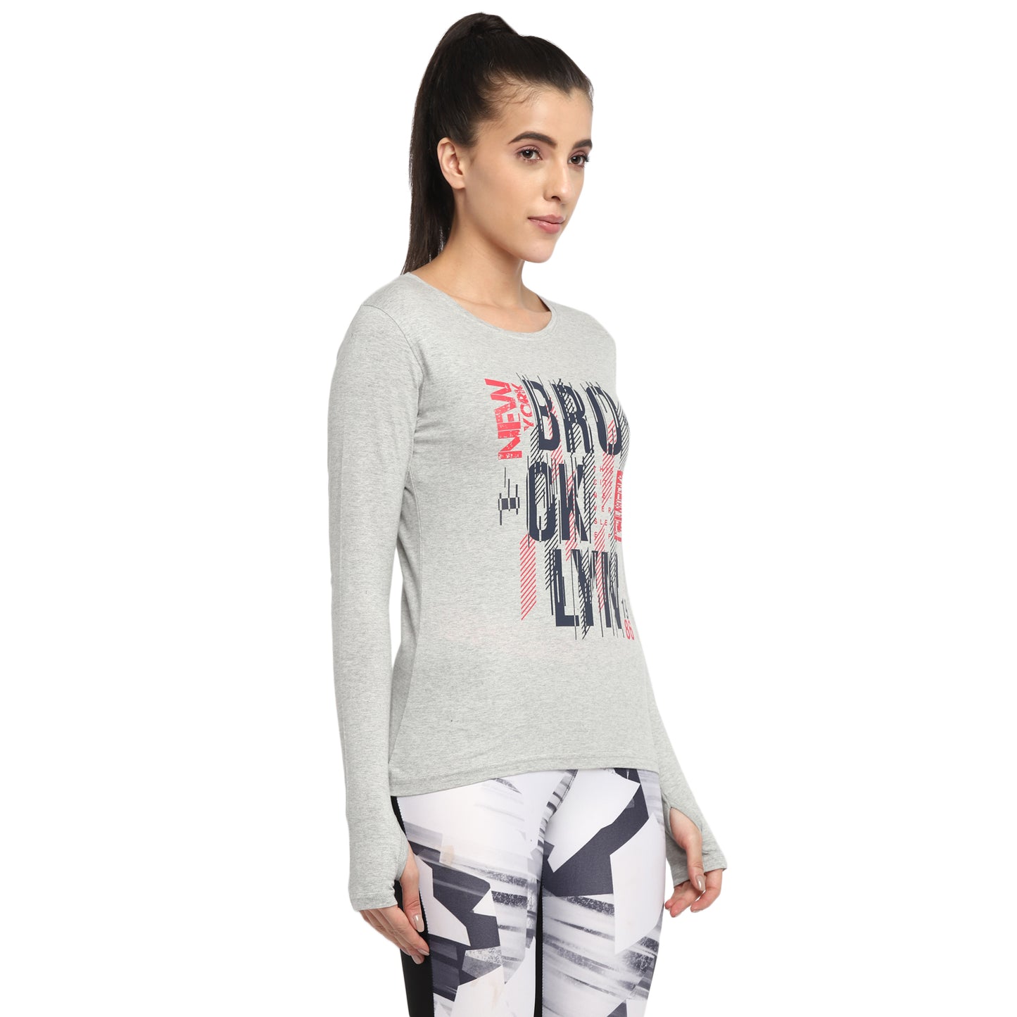 Appulse Women's Printed Long Sleeve Thumb Hole Round Neck T-Shirt | Women | Premium Cotton | Activewear | Athleisure