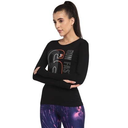 Appulse Women's Printed Long Sleeve Thumb Hole Round Neck T-Shirt | Women | Premium Cotton | Activewear | Athleisure