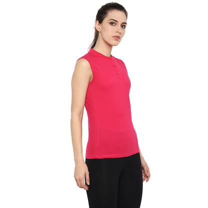 Appulse Women's Sleeveless Mandarin Collar T-Shirt | Women | Premium Cotton | Activewear | Athleisure