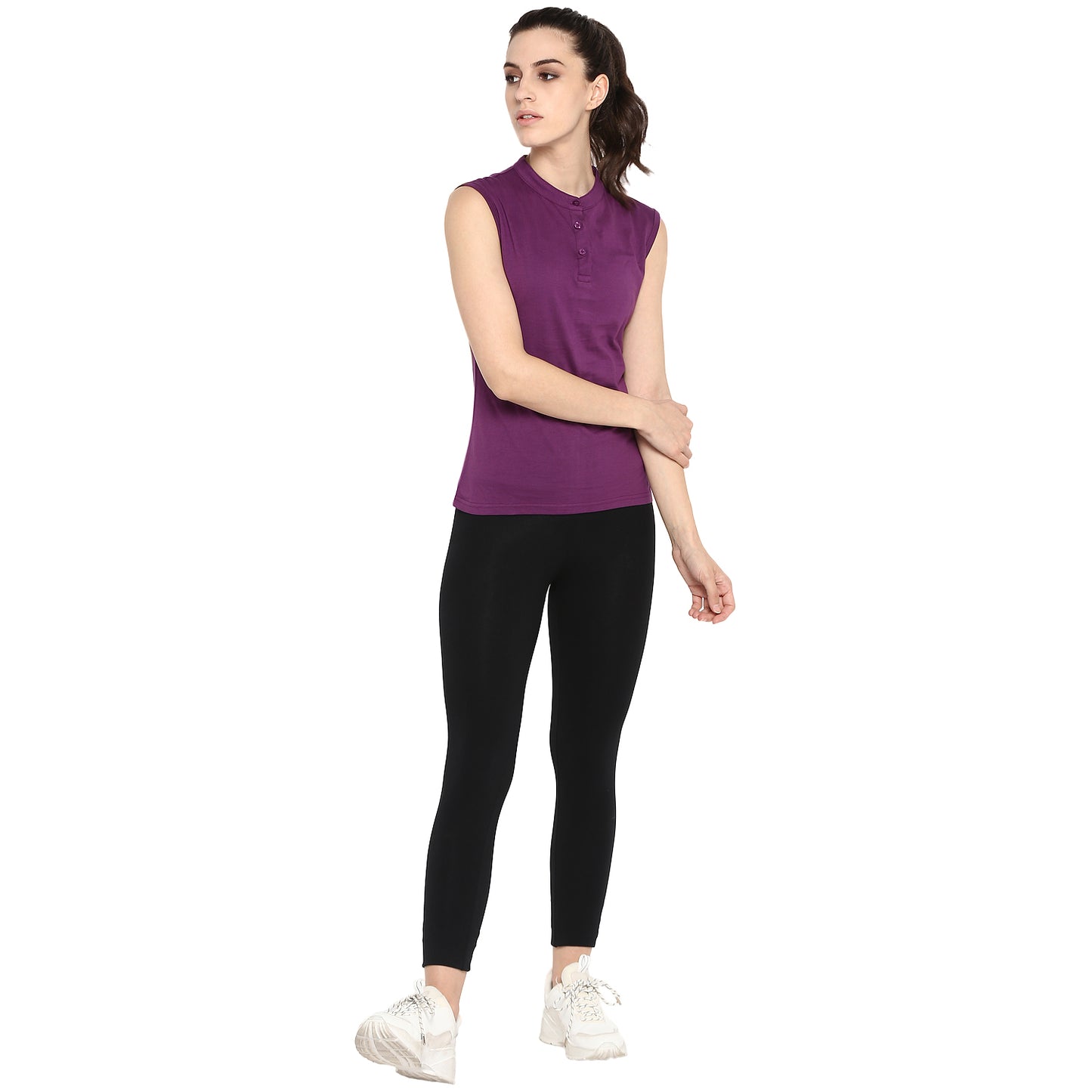 Appulse Women's Sleeveless Mandarin Collar T-Shirt | Women | Premium Cotton | Activewear | Athleisure