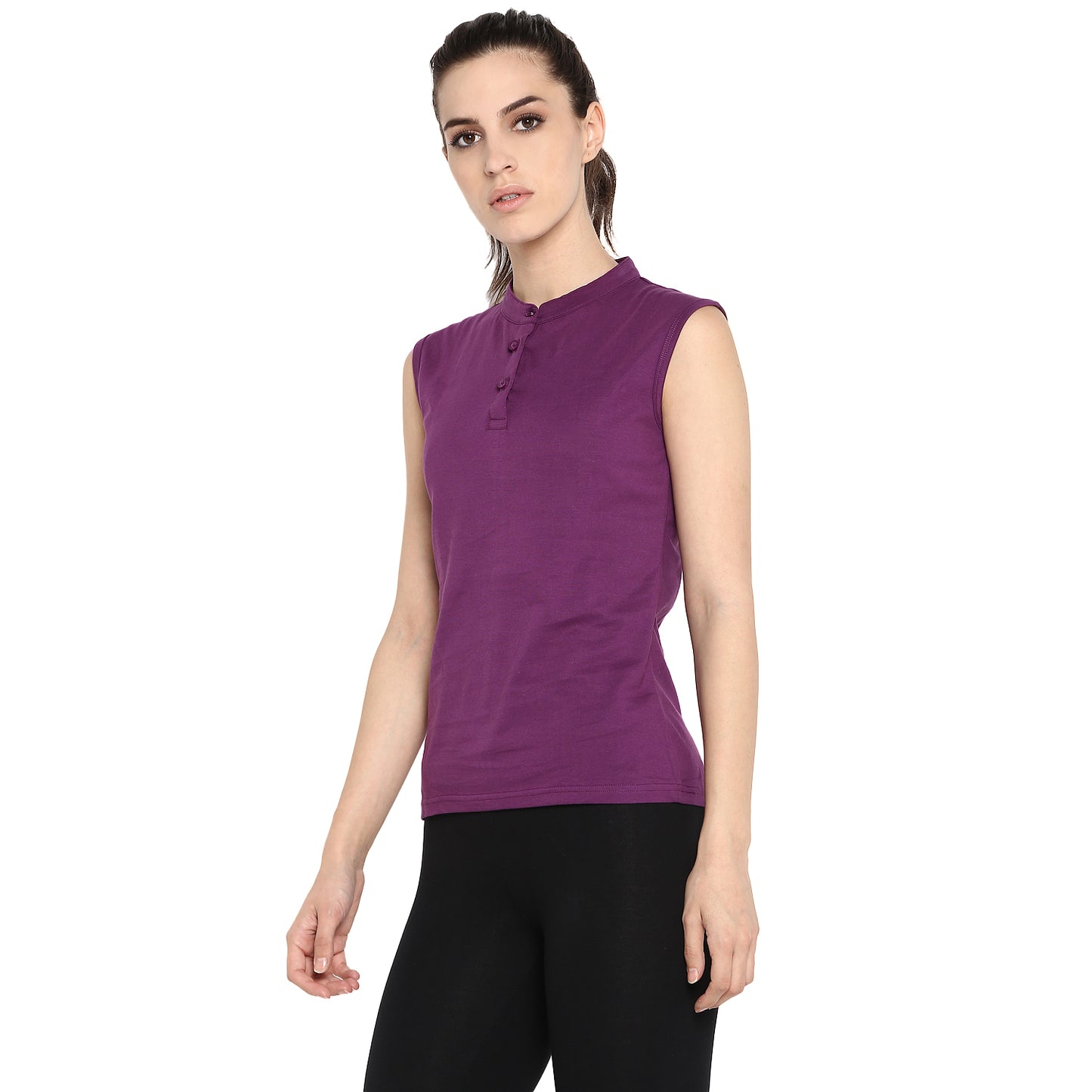 Appulse Women's Sleeveless Mandarin Collar T-Shirt | Women | Premium Cotton | Activewear | Athleisure