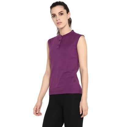 Appulse Women's Sleeveless Mandarin Collar T-Shirt | Women | Premium Cotton | Activewear | Athleisure