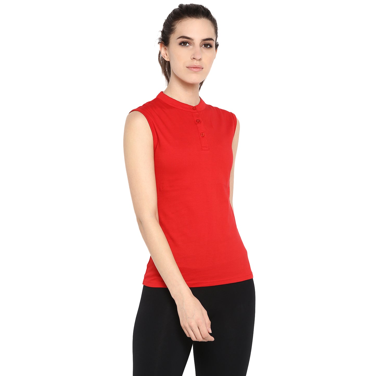 Appulse Women's Sleeveless Mandarin Collar T-Shirt | Women | Premium Cotton | Activewear | Athleisure