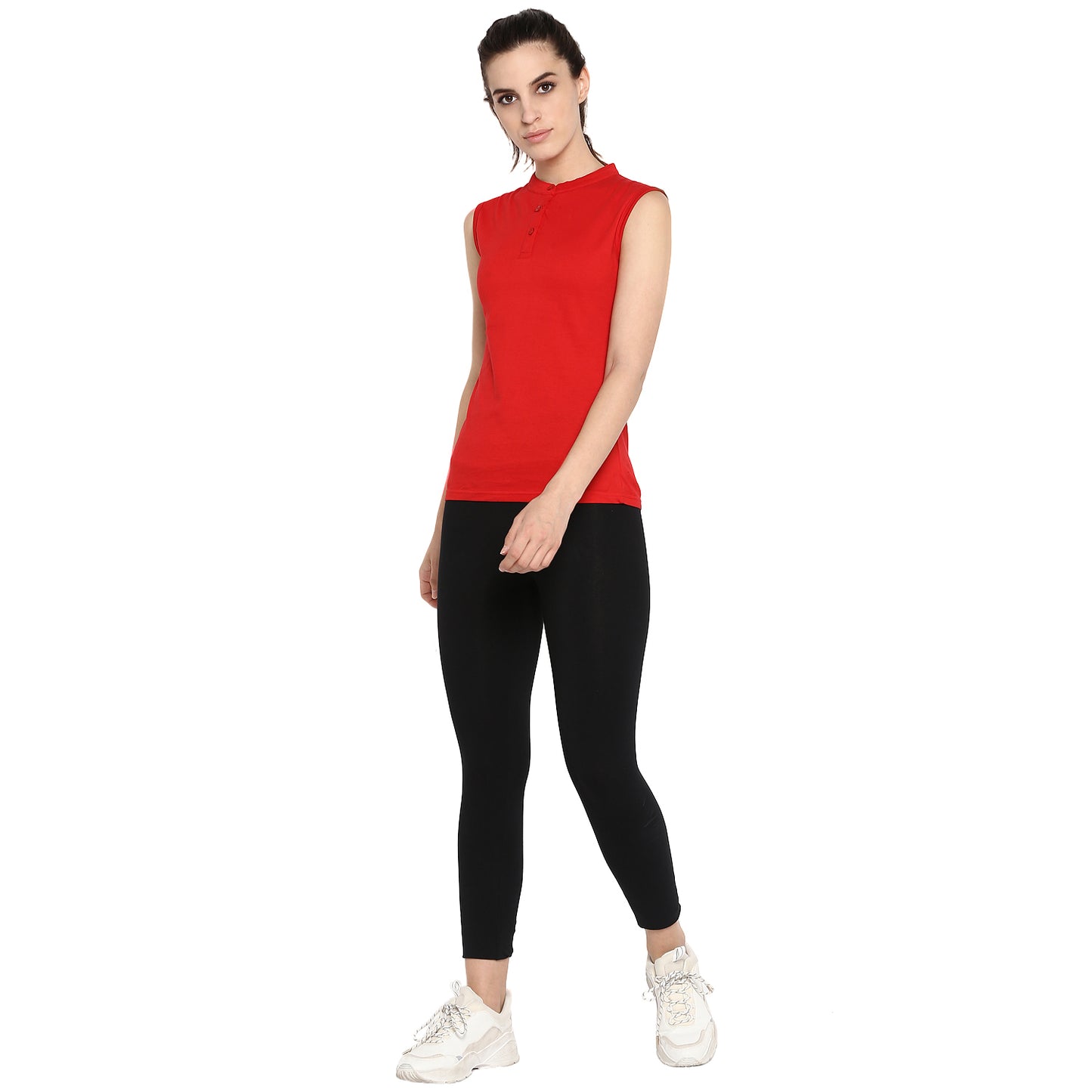 Appulse Women's Sleeveless Mandarin Collar T-Shirt | Women | Premium Cotton | Activewear | Athleisure