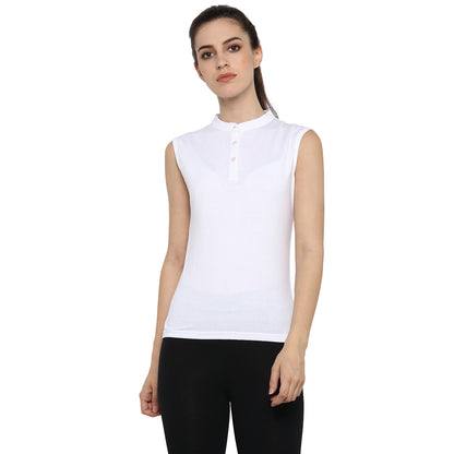 Appulse Women's Sleeveless Mandarin Collar T-Shirt | Women | Premium Cotton | Activewear | Athleisure