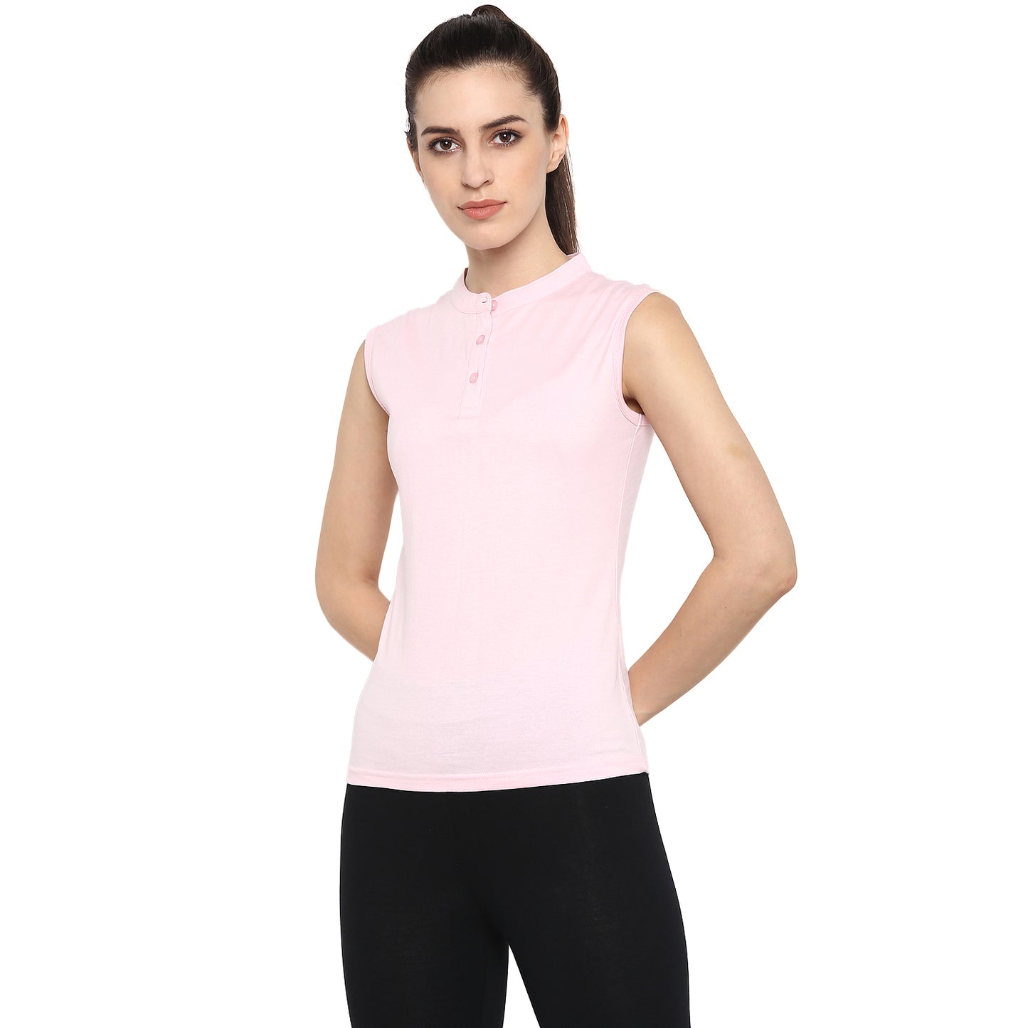 Appulse Women's Sleeveless Mandarin Collar T-Shirt | Women | Premium Cotton | Activewear | Athleisure