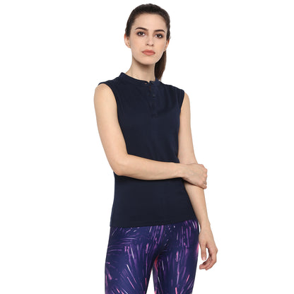 Appulse Women's Sleeveless Mandarin Collar T-Shirt | Women | Premium Cotton | Activewear | Athleisure