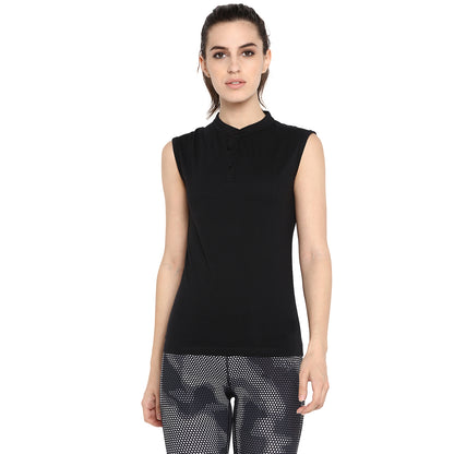 Appulse Women's Sleeveless Mandarin Collar T-Shirt | Women | Premium Cotton | Activewear | Athleisure