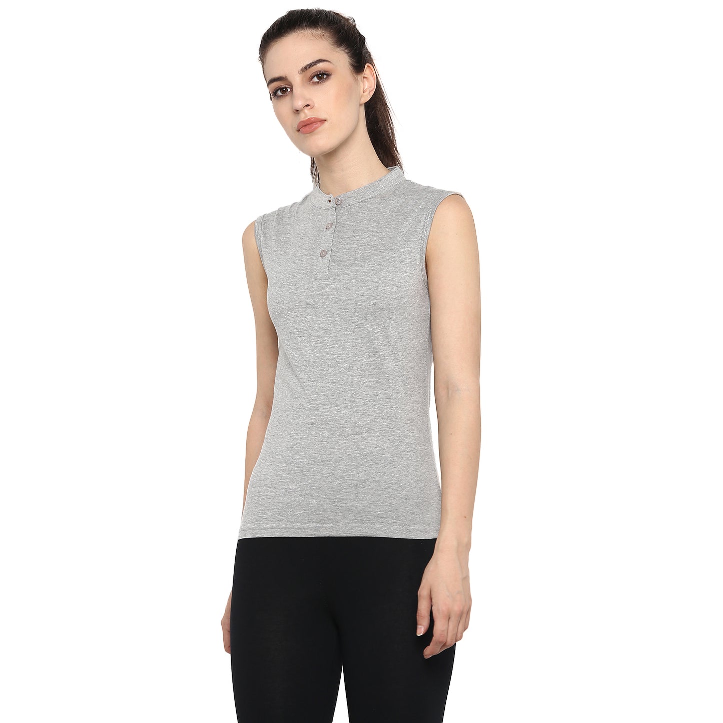 Appulse Women's Sleeveless Mandarin Collar T-Shirt | Women | Premium Cotton | Activewear | Athleisure