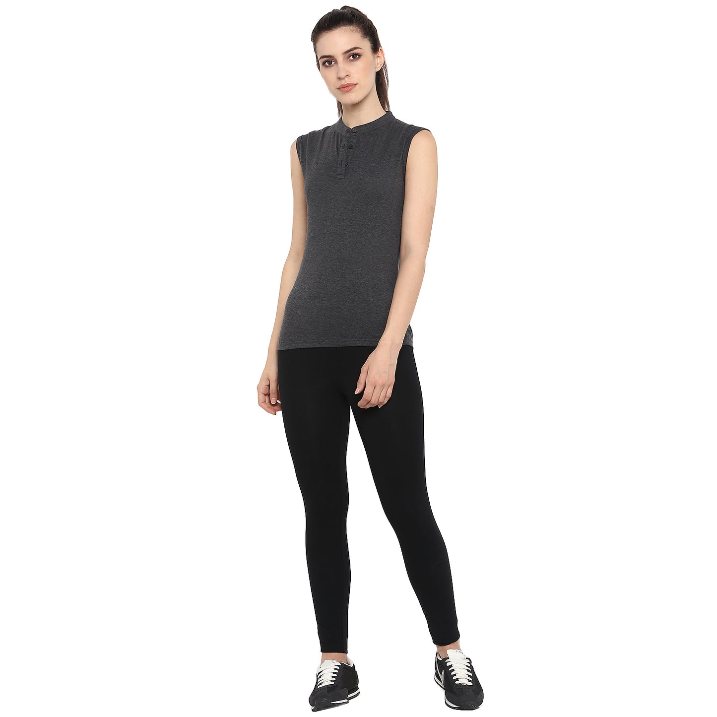 Appulse Women's Sleeveless Mandarin Collar T-Shirt | Women | Premium Cotton | Activewear | Athleisure