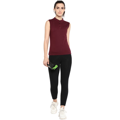 Appulse Women's Sleeveless Mandarin Collar T-Shirt | Women | Premium Cotton | Activewear | Athleisure