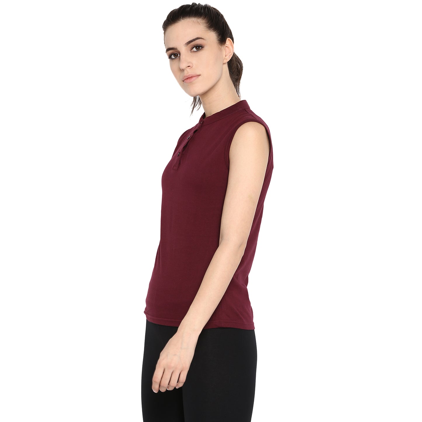 Appulse Women's Sleeveless Mandarin Collar T-Shirt | Women | Premium Cotton | Activewear | Athleisure